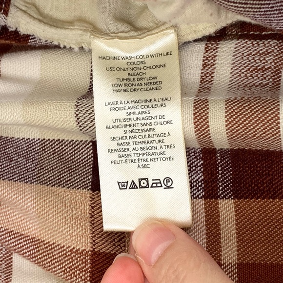 Free People Love Buzz trousers wide leg high waist cotton pants brown & ivory S - Picture 11 of 12